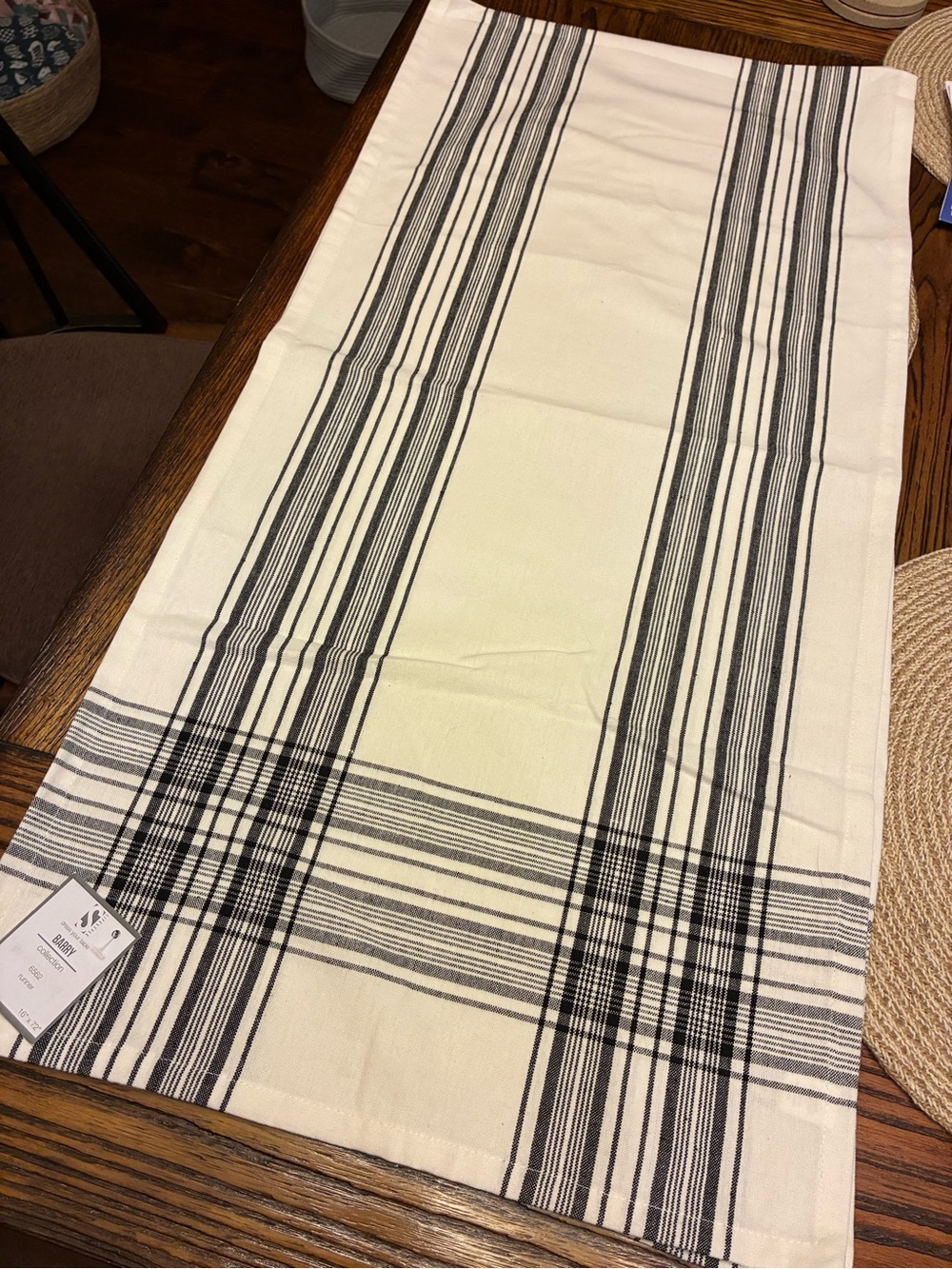 Lifestyle Black & White Striped Cotton Table Runner - Barry Collection NWT!